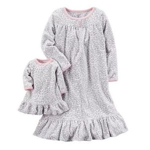 Carter's Girls Ruffle Hem Microfleece Gray Cheetah Nightgown size SM Nightdress
